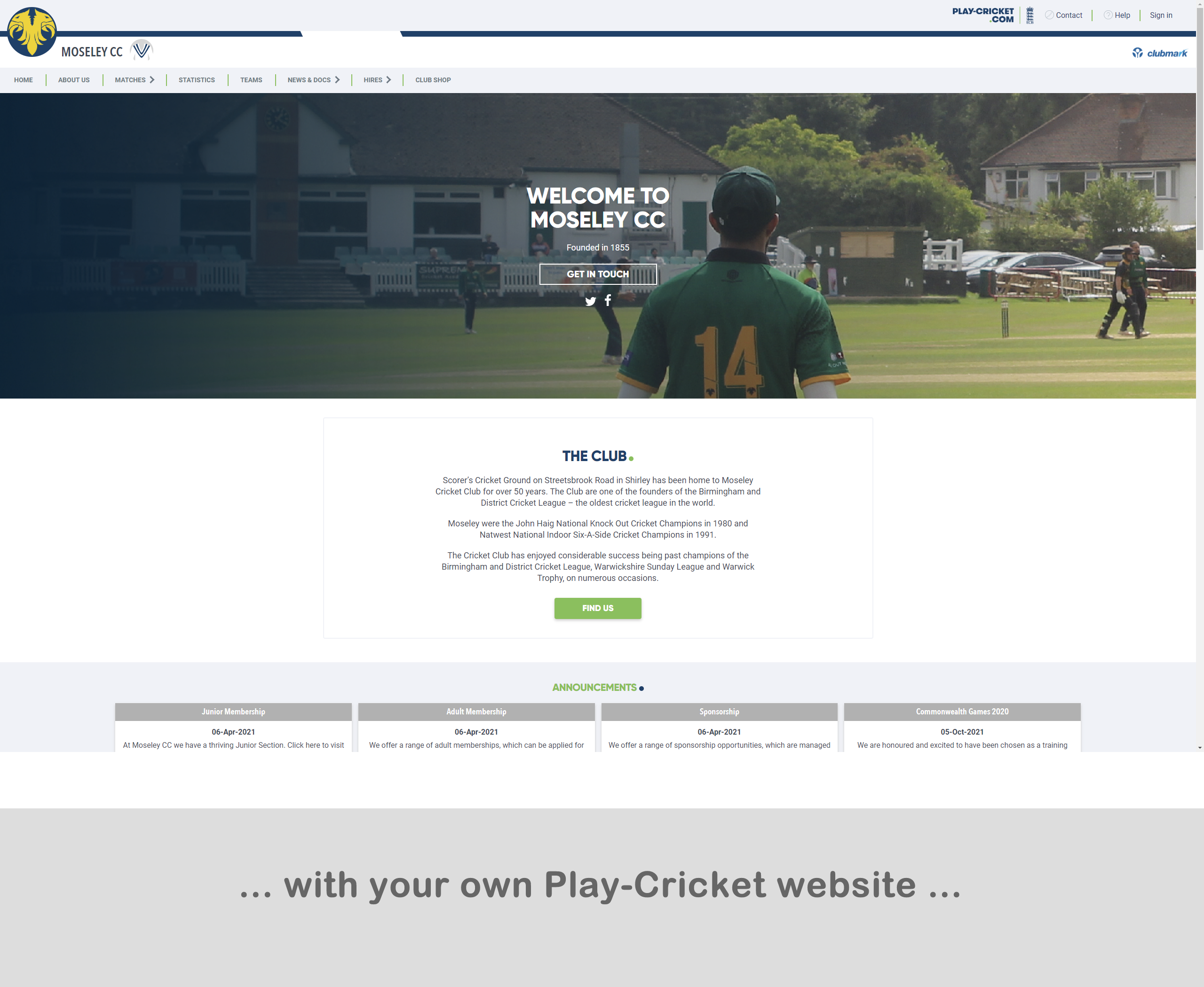 Elite Cricket Club Website